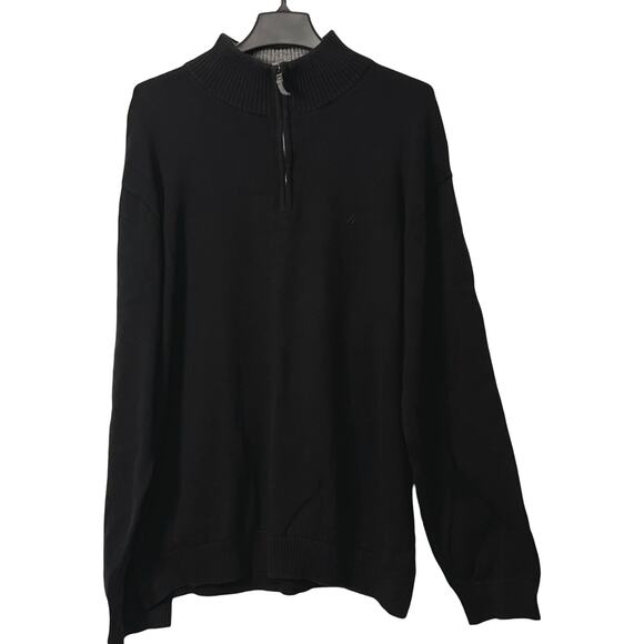 Nautica Sweater Mens Size XXL Black Long Sleeve Cotton Pullover Zip Mock Neck - Picture 1 of 6